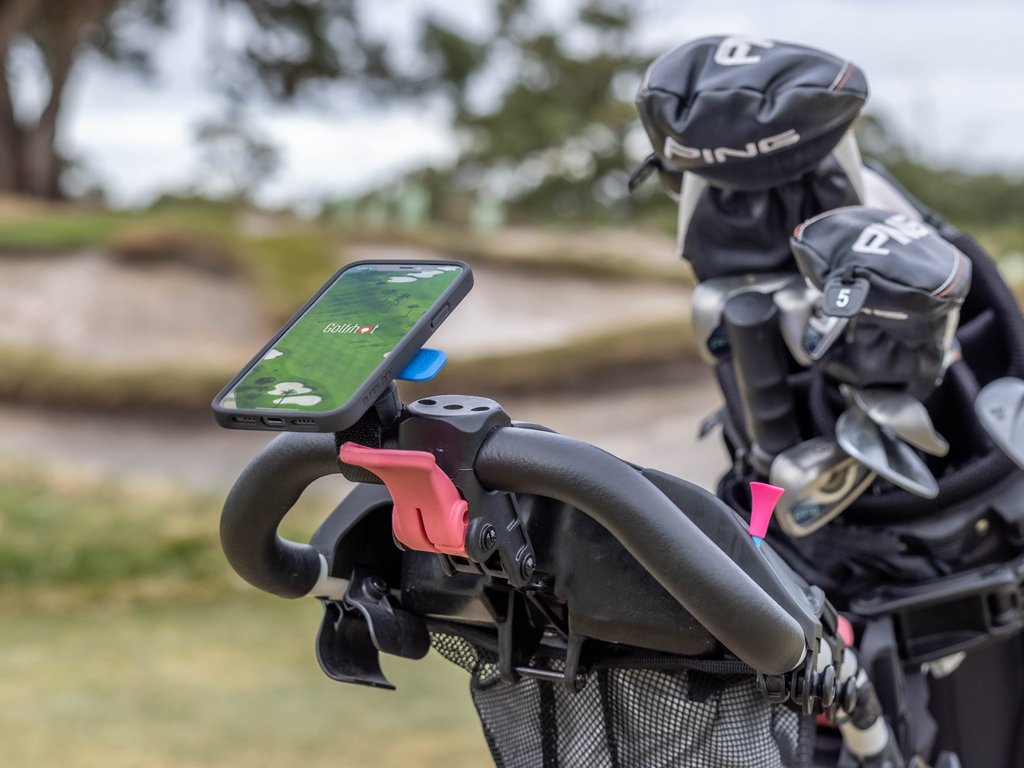iphone 12 pro on quad lock golf buggy